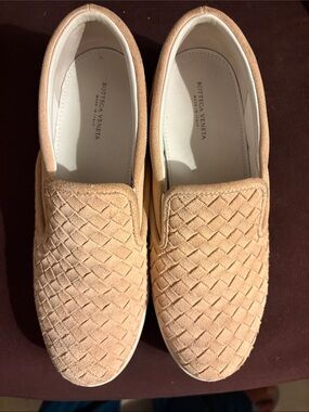 Bottega Veneta Blush Suede Intrecciato Slip-Ons